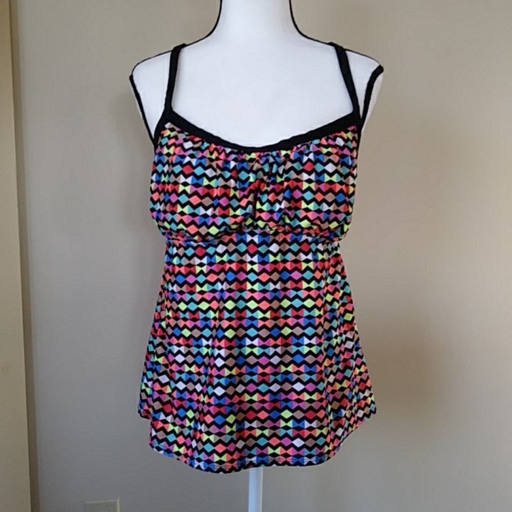 Pure Paradise Zig Zag Empire Waist Tankini Swim Top 36DD Multicolor